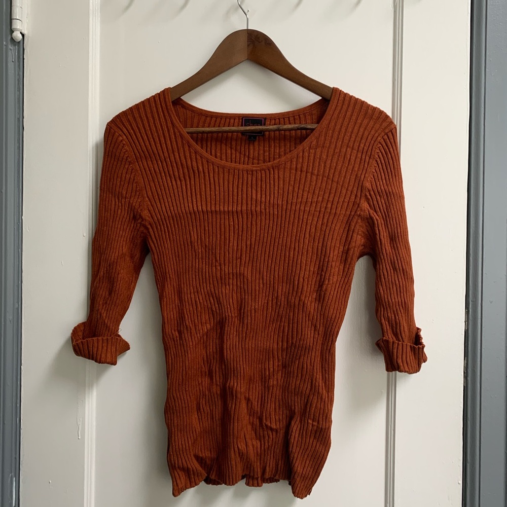 3/4 sleeve ribbed sweater shirt